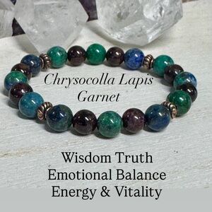 Chrysocolla Lapis Lazuli & Garnet Gemstone Stretchy Bracelet - 8mm